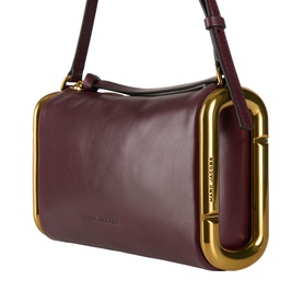 Marc Jacobs Scene Small Shoulder Bag in dark port leather with oversized gold-toned carabiner hardware and slim shoulder strap