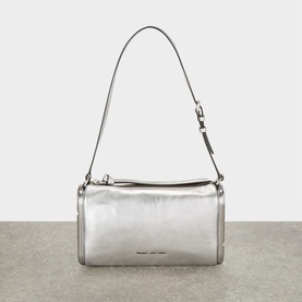 Marc Jacobs Scene Small Shoulder Bag in silver metallic leather, zip-top closure, silver-toned hardware, slim shoulder strap