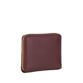 Marc Jacobs Scene Slim Small Wallet in Dark Port leather, zip-around fastening with gold-toned hardware and monogram zip pull tab