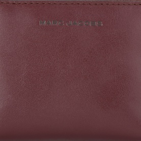 Marc Jacobs Scene Slim Small Wallet in Dark Port smooth leather, compact square fold with embossed logo detail