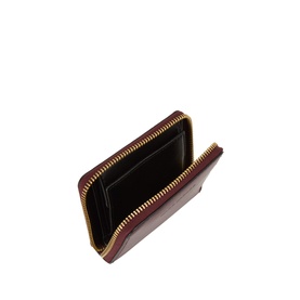 Marc Jacobs Scene Slim Small Wallet in dark port leather, open to show card slots and interior, gold-toned zip-around hardware