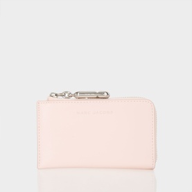 Marc Jacobs The Scene Top Zip Multi Wallet in powder pink leather with silver-tone clip fastening and embossed logo detail