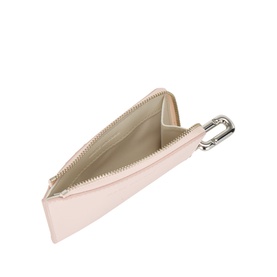 Marc Jacobs The Scene Top Zip Multi Wallet in powder pink leather, open showing interior, with silver-tone zip and statement charm detail
