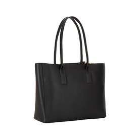 Marc Jacobs The Pop J Marc Work Tote in black grained leather with dual carry handles and gold-tone hardware, angled view