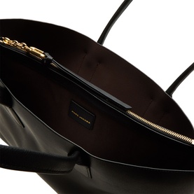 Marc Jacobs The Pop J Marc Work Tote in black leather, interior view showing brown lining, zip pocket and gold-tone hardware