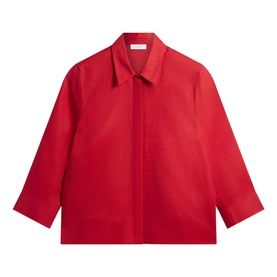 Hobbs salsa red relaxed-fit shirt with concealed button placket, point collar, and three-quarter length sleeves