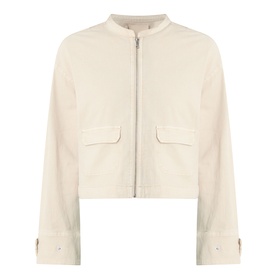 Paige cropped zip-up jacket in Vintage Biscotti, 99% cotton, with flap chest pockets and button cuffs