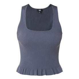 Paige Pacific Blue ribbed knit tank top with square neckline, sleeveless design and frill hem detail