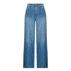 Paige Wide Leg jeans in La Verne blue denim, high-rise waist with centre seam detail and wide flared leg