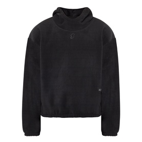 Robyn Lynch black fleece pullover sweatshirt with roll neck collar and small chest logo detail