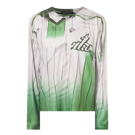 Robyn Lynch green long-sleeve T-shirt with graphic tie-dye print, logo embroidery, and zip neckline detail in 100% polyester