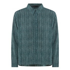 Transit Stripe Pocket Shirt in petrol, featuring vertical stripe pattern, collared neckline, button fastening and textured finish