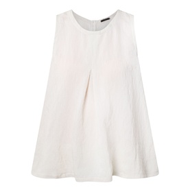 Transit Pleated Textured Blouse in sand, sleeveless tank with round neckline, inverted front pleats and textured finish