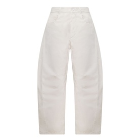 Transit Cropped Barrel Leg Trousers in sand linen, with wide barrel-style leg, belt loops, front pockets and rear patch pockets