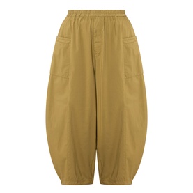 Transit Bombe&egrave; Cropped Trousers in olive, elasticated waistband, front patch pockets, balloon-shaped silhouette