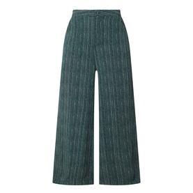 Transit Stripe Wide Leg Trousers in petrol, wide-cut silhouette with vertical stripe pattern, button and fly zip fastening, side pockets