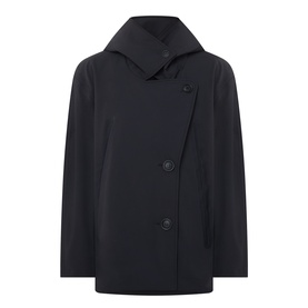 Annette Gortz black cotton jacket with asymmetric button fastening and oversized draped collar