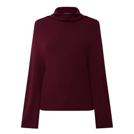 Annette Gortz merlot merino wool ribbed knit turtleneck sweater with long flared sleeves