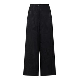 Annette Gortz black wide-leg cotton trousers with high waist, single button fastening and subtle textured finish