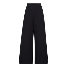 Annette Gortz black wide-leg high-waist cotton trousers with clean front and relaxed floor-length silhouette