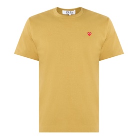 Comme Des Gar&ccedil;on Play olive cotton T-shirt with small red embroidered heart logo at chest, crew neck, short sleeves