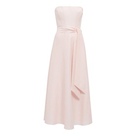 Forever New pink strapless maxi dress with draped sash belt detail and full A-line skirt