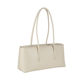 DeMellier Stockholm Shoulder Bag in Chalk grained leather, East-West silhouette, tubular shoulder handles, gold-tone hardware, top zip fastening
