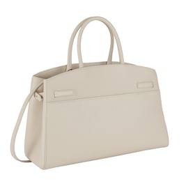 DeMellier The Hudson Midi Top Handle Bag in Chalk grained leather, gold-plated hardware, dual top handles and detachable crossbody strap