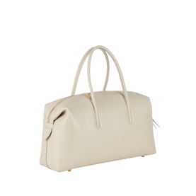 DeMellier The Stockholm Midi Top Handle Bag in Chalk grained leather, tubular top handles, gold-plated hardware, side-tab construction