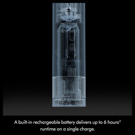 Dyson HushJet&trade; Mini Cool Fan x-ray cutaway view showing built-in rechargeable battery and internal components