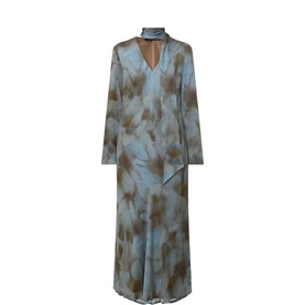 Scarf-Detail Printed Dress