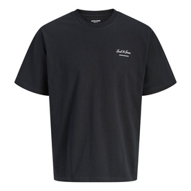 Jack & Jones black oversized crew neck T-shirt with small chest logo print, short sleeves, relaxed fit