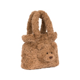 Jellycat brown fluffy teddy bear novelty bag with dual top handles and embroidered face detail