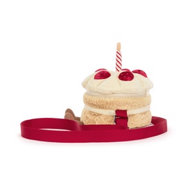 Jellycat Amuseables Birthday Cake bag with candle and cherry details, cream and red plush design with red adjustable strap