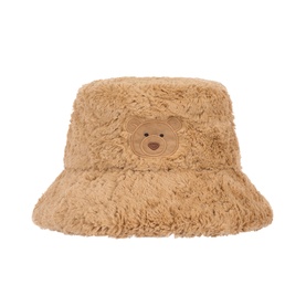 Jellycat brown fluffy teddy bear bucket hat with embroidered bear face appliqu&eacute;, shearling-style texture