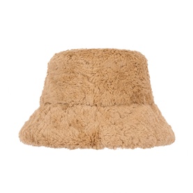 Jellycat brown fluffy teddy fur bucket hat with wide brim and plush texture throughout