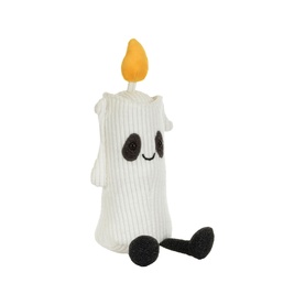 Jellycat Amuseables white plush candle soft toy with embroidered panda face, orange flame top and black feet