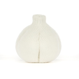 Jellycat Amuseables white plush garlic soft toy, round knitted body with narrow neck, cream textured finish