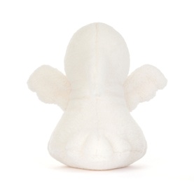 Jellycat white ghost plush soft toy, rear view showing small wings and rounded body shape, small size