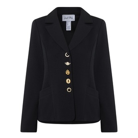 Joseph Ribkoff Statement Button Blazer in black, single-breasted with notch lapel and gold statement button fastening