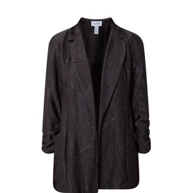 Joseph Ribkoff Pliss&eacute; Textured Open-Front Blazer in Mocha with notch lapel, gathered three-quarter sleeves and patch pockets