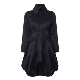 Joseph Ribkoff black belted coat with spread collar, long sleeves, and bubble hem silhouette