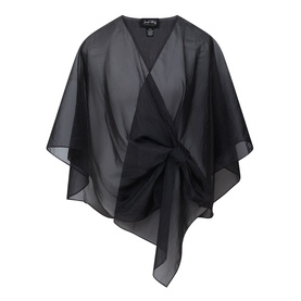Joseph Ribkoff Tie-Front Cover Up in black, semi-sheer shawl style with wrap silhouette and front tie fastening