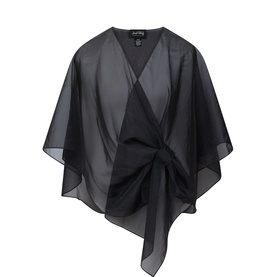 Joseph Ribkoff Tie-Front Cover Up in black, semi-sheer shawl style with wrap silhouette and front tie fastening