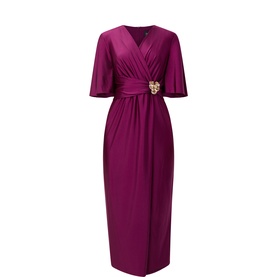Gathered Hardware-Detail Wrap Dress