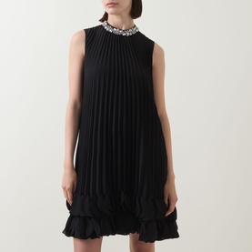 Embellished Pleated Mini Dress