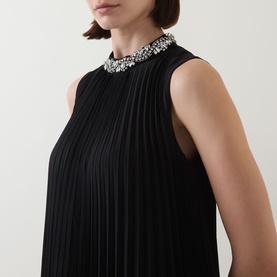 Embellished Pleated Mini Dress