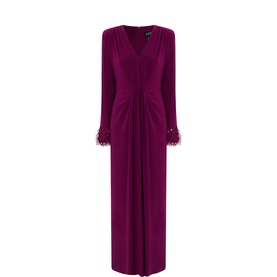 Silk Fitted Fringe-Cuff Gown