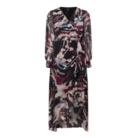 Asymmetric Abstract Print Wrap Dress
