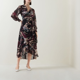 Asymmetric Abstract Print Wrap Dress